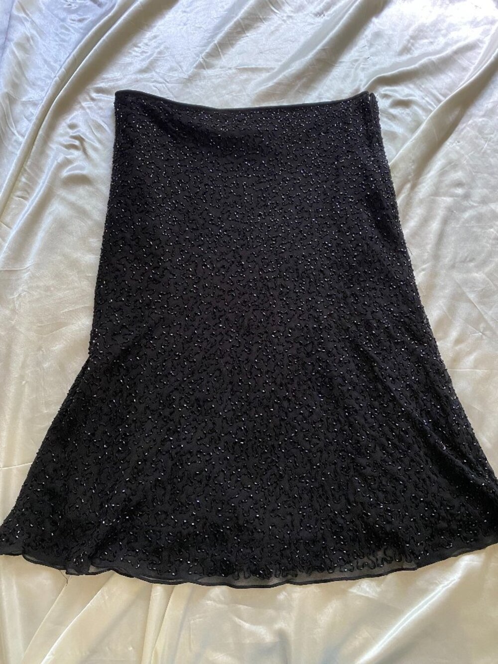 Vintage 1990s Black Chiffon Fully Beaded Skirt Boho Glam Fairy Whimsygoth XL